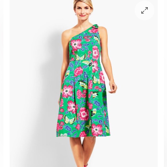 Talbots Dresses & Skirts - RSVP by Talbots Green Floral One-Shoulder Fit And Flare Dress Size 4